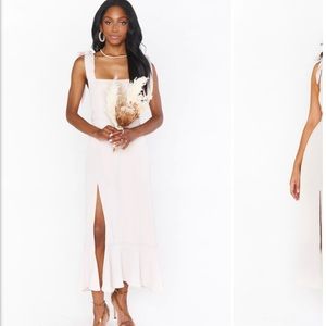 Show Me Your Mumu Claire Midi Dress in show me the ring crisp, size XL
